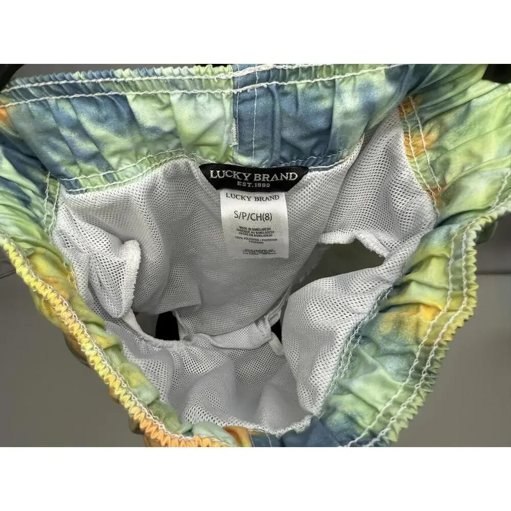 Lucky‎ Brand Swim Trunks Boys 8 Tie Dye Blue Mesh Lined Drawstring Elastic Waist